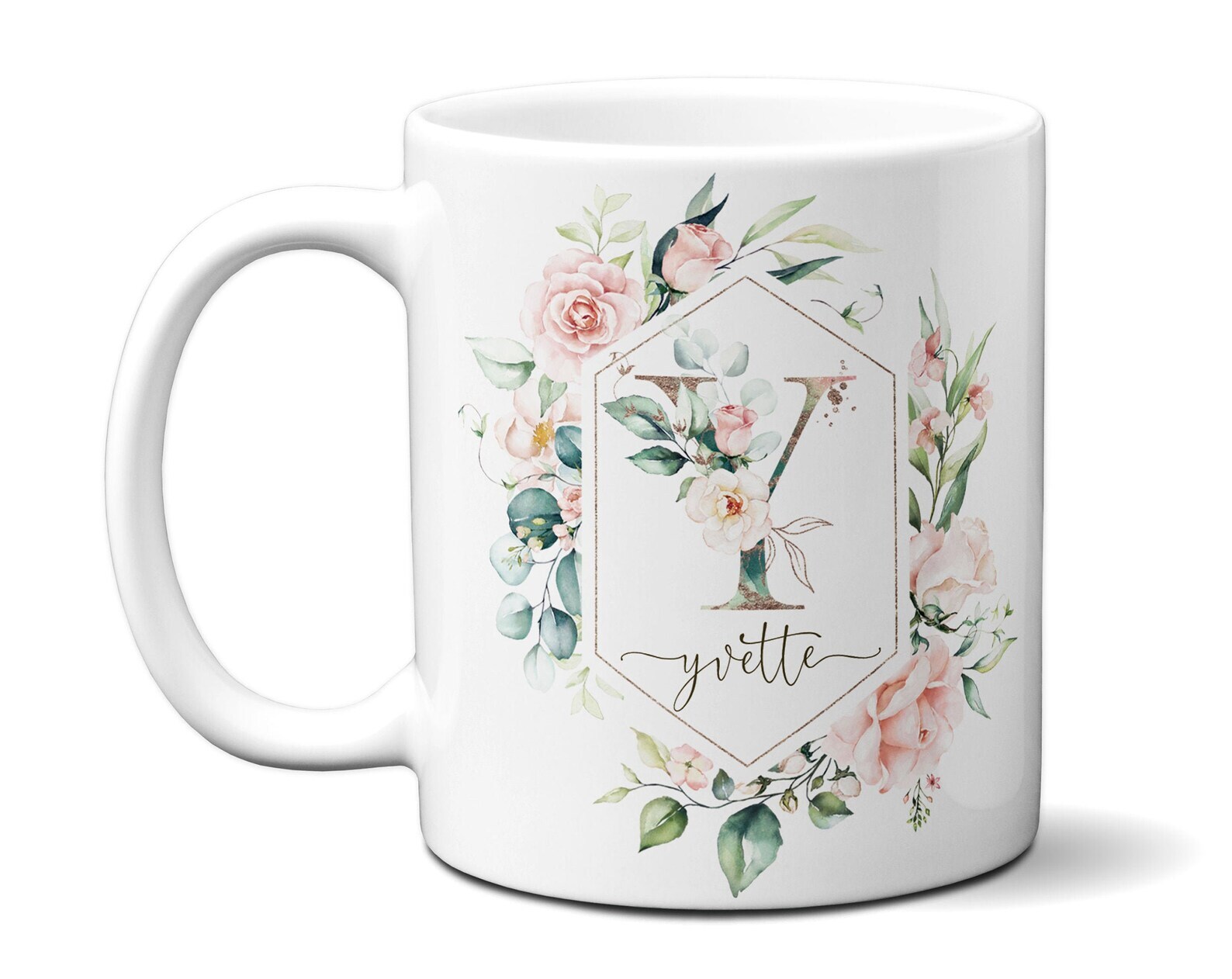 Roses Monogram Initial Letter Personalize Name Cup Just Because Gift For Woman B