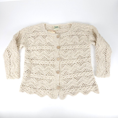 Carraig Donn Aran Handknit Sweater Ireland Women's Large Natural Color $175 NWT