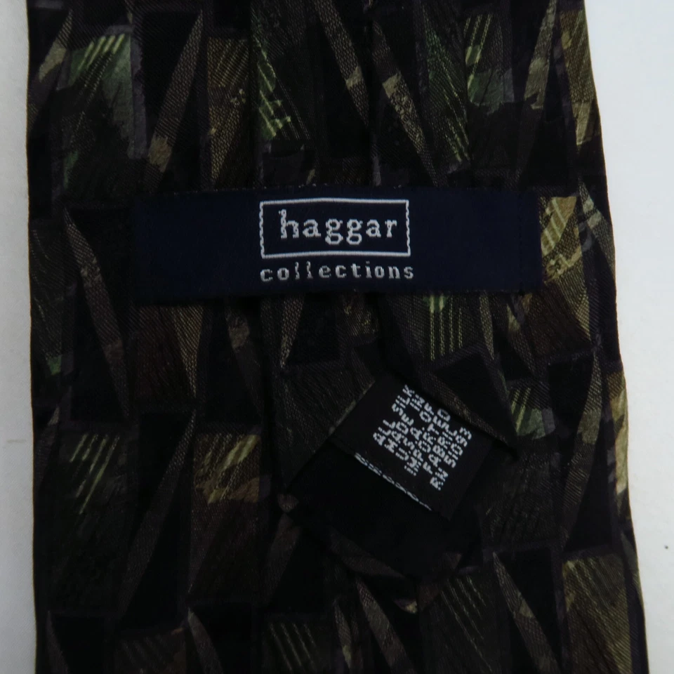 Corbata Haggar Verde Negra Abstracta Geométrica Zig Zag Cuadros 57x3.4 Colores Otoño Foto 3 de 4