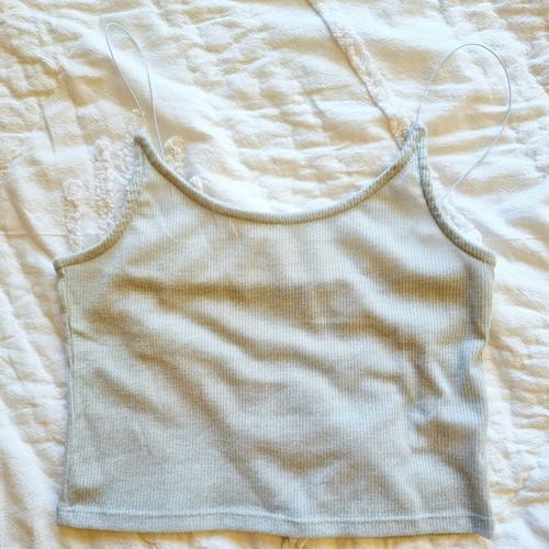 Metallic light grey / silver, fitted, low scoop neck singlet crop top.... - Picture 10 of 10