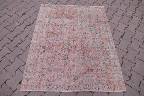Turkish Anatolian Vintage Hand Knotted Floral Design Home Decor Rug 4x5 ft