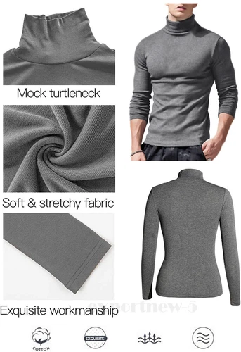 Men's Slim Fit T-Shirt Turtleneck Pullover Long Sleeve Jumper Top Warm Casual US - Picture 5 of 15