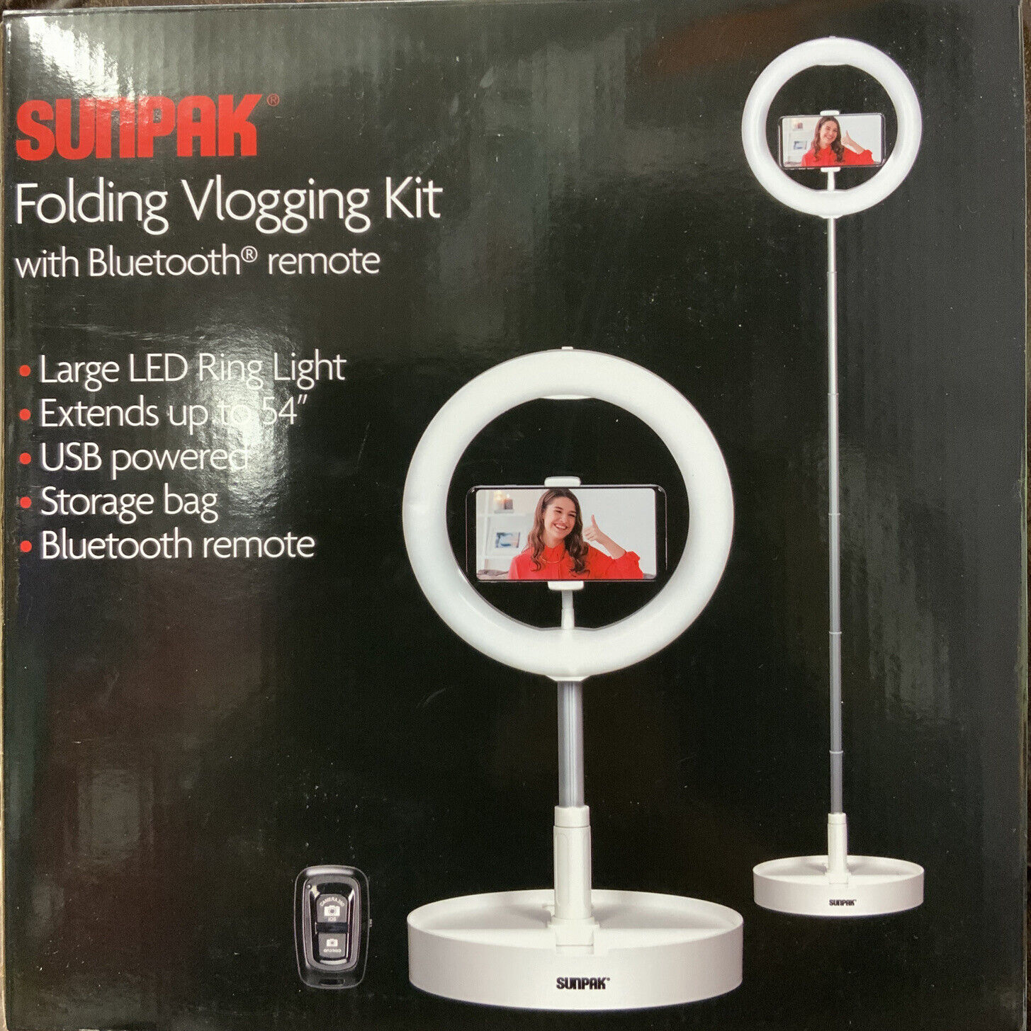 ⚡️Sunpak Genuine Self-Storing Vlogging A surprise price is realized Kit LED USB Light 10 Ring Powered