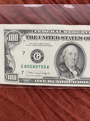 1990 100,00 $ kleiner Kopf, Hundert Dollar Schein, zirkuliert. - Bild 2 von 5