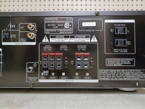 Kenwood VR-605 -5.1 Channel AV Surround Sound Receiver Stereo System - PARTS - Picture 8 of 19
