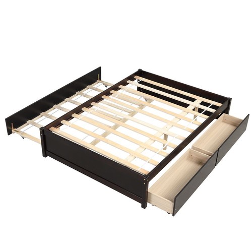 Full Size Wooden Platform Bed with Twin Trundle and 2 Storage Drawers for Teens - Picture 33 of 33