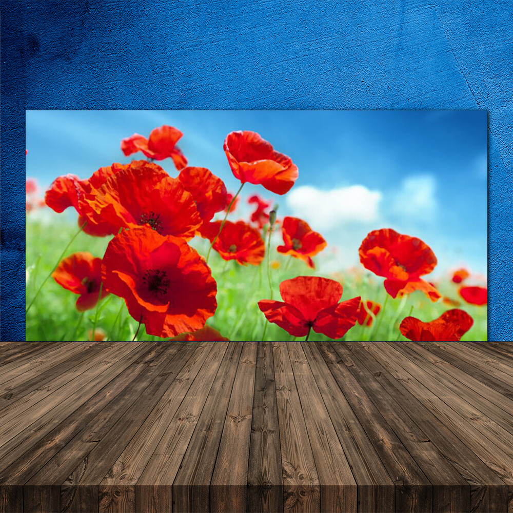 Crédence de cuisine en verre 120x60 cm au motif floral de pavots rouges