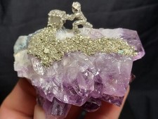 Fantasy Pewter Mining Scene on Amethyst Crystal, Made in USA (6.5 oz) A0