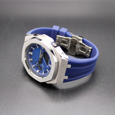 CasiOak ''BLUE & SILVER''  - Casio G-SHOCK GA2100 Mod - Herrenuhr 44mm Edelstahl