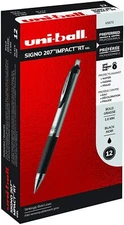 65870 Uni-Ball Signo Gel 207 Impact RT, Bold 1.0mm, Black Ink, 2 Dozen