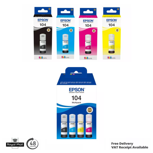 Genuine Epson 104 Ink Bottles CMYK & Multipack for EcoTank ET-4800 ET-2820 New - 第 1/7 張圖片