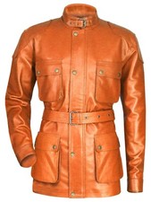Orange Lamb Skin Genuine Leather Jacket For Men's Panther Style Motorbike Army