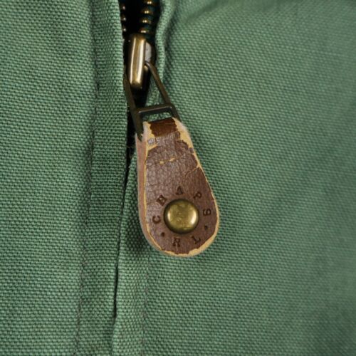 Chaps Ralph Lauren Green Bomber Jacket Men's Large Full Zip Leather Collar Patch - Picture 7 of 17