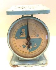 Vintage Baby Scale Blue Metal "Weighs 30 Pounds by Ounces" Nursery Scale