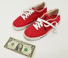 Ralph Lauren Polo Girls Ladies 6.5 Red Shoes Sneakers Canvass Boat Lightly Worn