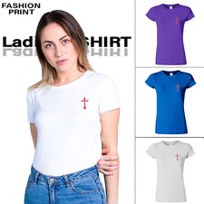 Embroidered Jesus Cross Sarcastic Women T Shirt New Christian Patriotic USA Gift