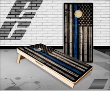 Thin Blue line Flag Wood Cornhole Boards Bean Bag Toss Game