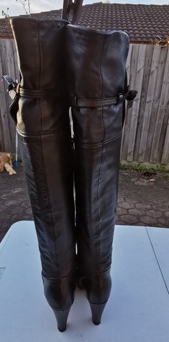 CODICI E SEGNI Sz 35 Or 4 Black Leather Over Knee Zip Boots - Picture 7 of 17