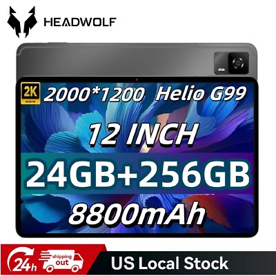 Headwolf Android 14 Tablet 12 inch 2K Display 24GB RAM 256GB Gaming Tablets PC