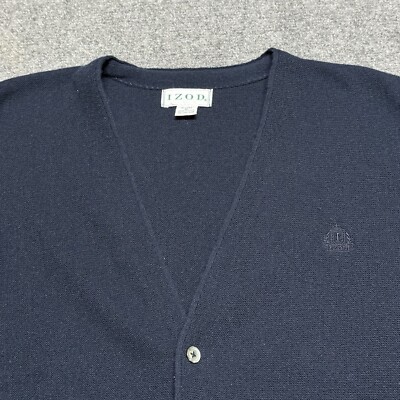 Vintage Izod Cardigan Sweater M Navy Blue V Neck Dad Grandpa 60s 
