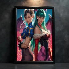 Chun li Morrigan Aensland Street Fighter Darkstalkers Poster Print - No Frame