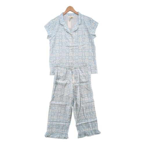 Jayes Studio Garden Gate Capri Pajama Set Womens Pastel Blue Top Pants Size M