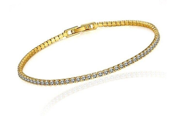 Yellow gold finish created diamond round cut mini tennis bracelet