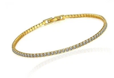Yellow gold finish created diamond round cut mini tennis bracelet - Image 1 of 4