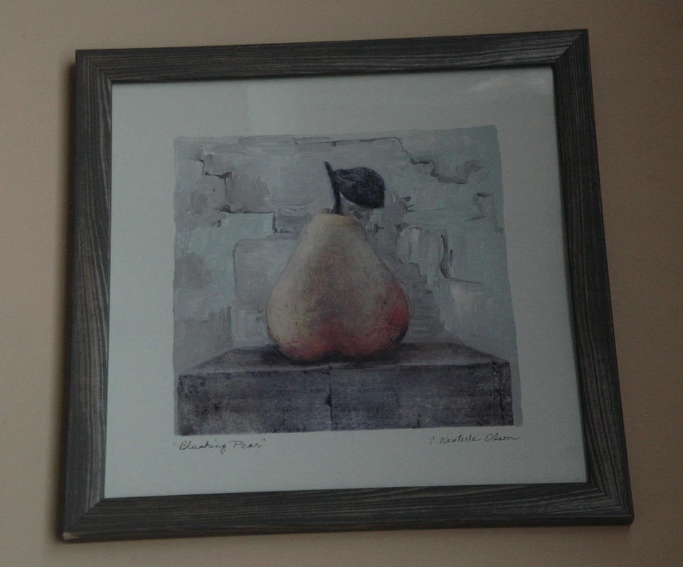 Print Blushing Pear By C.W.OLSON Fruit 13.5 " x13.5" Singned Art Print Framed  - Image 3 of 4