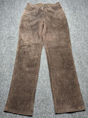 Brandon Thomas Pants Womens 6 Brown Suede Leather Straight Leg Lined 30 Inseam