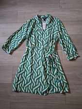 New Look Green & White Line Print Mock Wrap Dress Flared BNWT Holiday Smart UK14