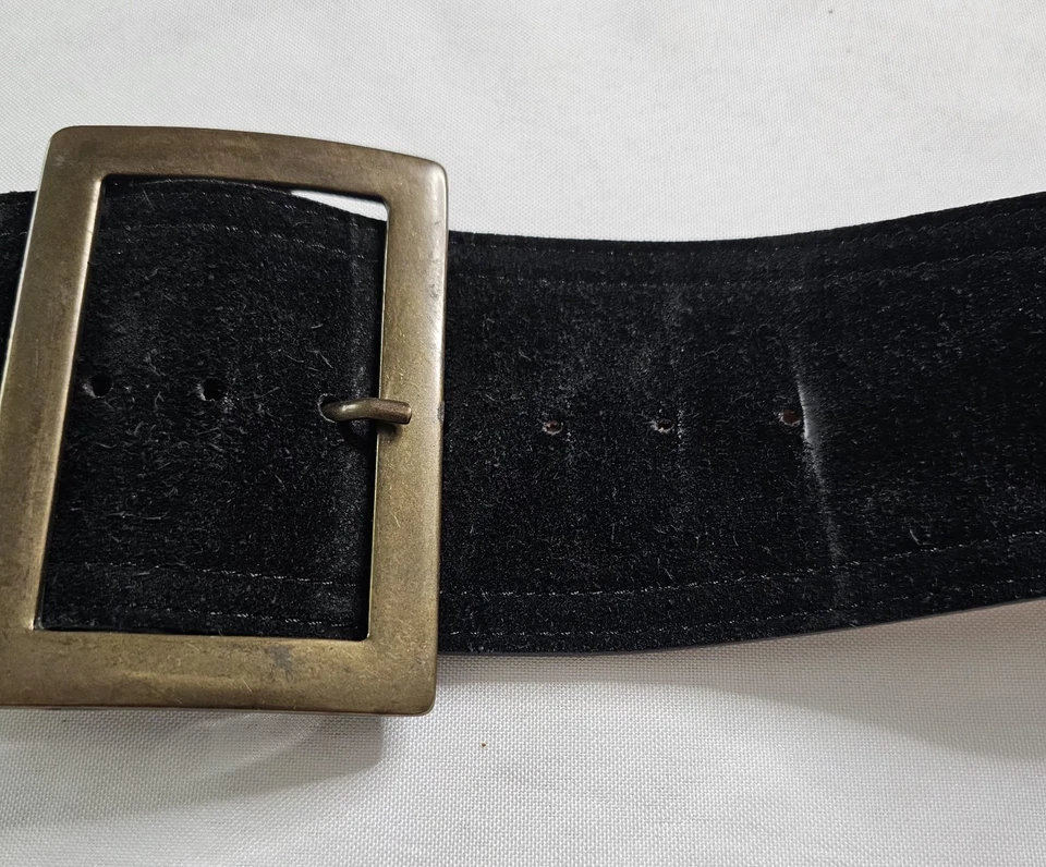 Cinturón Neiman Marcus WCM Ancho Negro Gamuza L Cuero Genuino Italiano Hebilla de Latón Foto 3 de 4