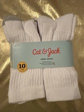 NWT Cat  Jack Boys Cushion Sole Crew Socks 10 Pair White Shoe Size Large 3-7