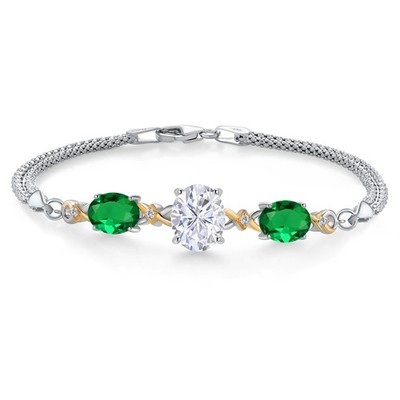 925 Silver and 10K Yellow Gold White Moissanite and Nano Emerald and Lab Grown