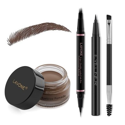 LAVONE Eyebrow Stamp Pencil Kit for Eyebrows Makeup, Waterproof Kit - Ash Black