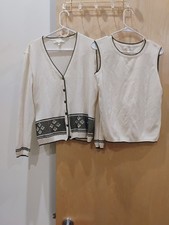 Escada Ivory Black Floral Knit Cardigan  Sleeveless Set Women European size 42