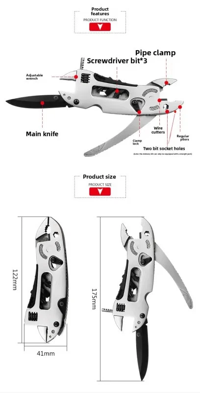 Multi-Tool Knife EDC Gear Set Adjustable Wrench, Screwdriver, Pliers Pocket Tool