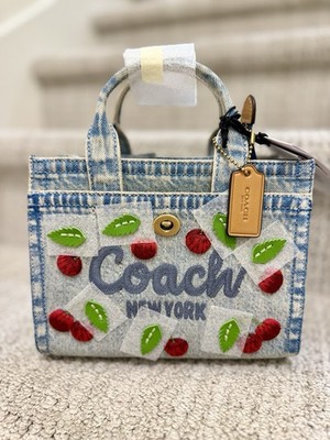 100% NWT COACH Cargo Mini Denim Jeans Cherry Embroidery Tote Bag