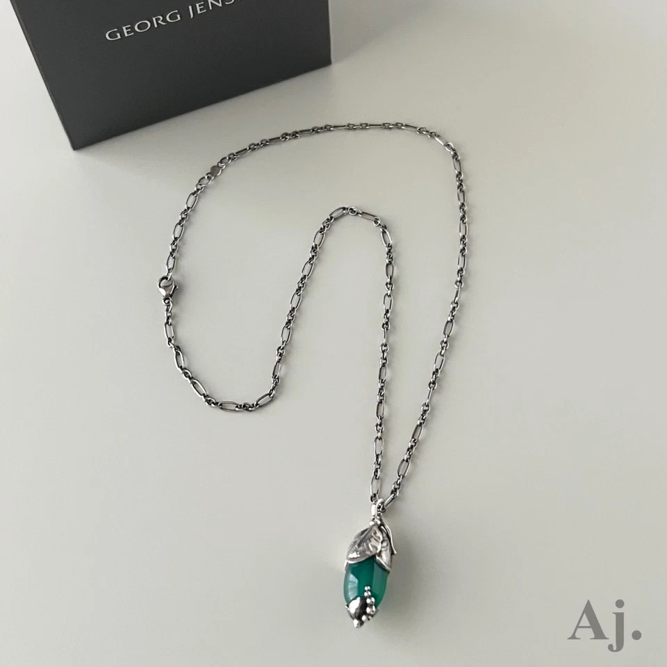 Collar Georg Jensen Año 2024 Colgante Ágata Verde 17,3 pulgadas con Caja Original Foto 2 de 4