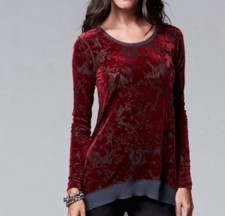 Simply Vera Vera Wang Velvet Burnout Top red Burgundy Long Sleeve size Xsmall