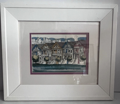 Iconic "Painted Ladies" San Francisco Watercolor Pen and Ink Eileen David 1991