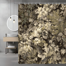 Forest Floral Shower Curtain, Beige Green Botanical Leaf Print