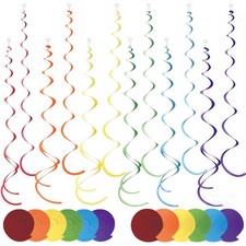 Colorful Hanging Swirl Party Decorations Rainbow Felt Ceiling Streamers 48 PCS