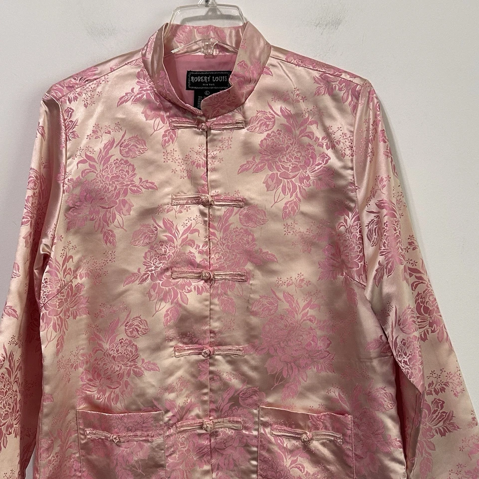 Chaqueta Robert Louis Mandarín L Rosa Floral Damasco Rana Asiática Mezcla Seda NUEVA DE COLECCIÓN Foto 3 de 4
