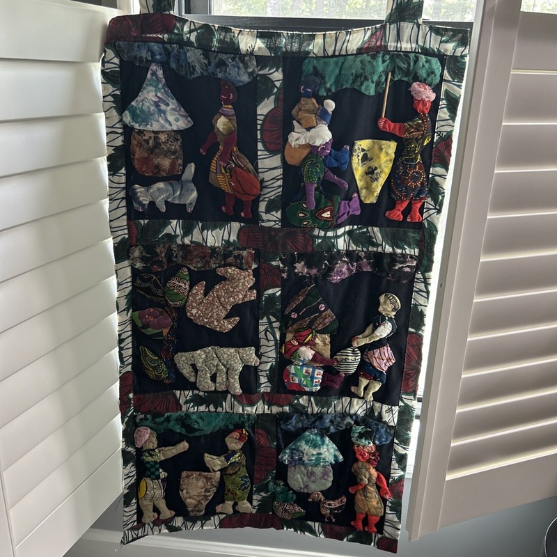 Weya 6 Panel Story Quilt Zimbabwe Original Handmade Art Wall Hanging 36” X 21”