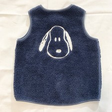 Vintage Kids 6-8 Years Peanuts Snoopy Soft Fleece Vest Reversible Snap Blue EUC