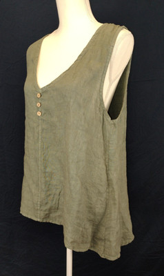 Linen T-shirt Womens Size 12 Sleeveless Green, Made in Italy by Linen & More