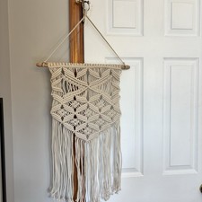 Macrame Wall Hanging Handmade Boho Ivory 17.5  x 38  Wall Hanging