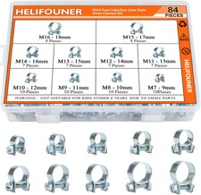84 Pieces 10 Sizes Mini Fuel Injection Style Hose Clamps Zinc Plated Adjustable