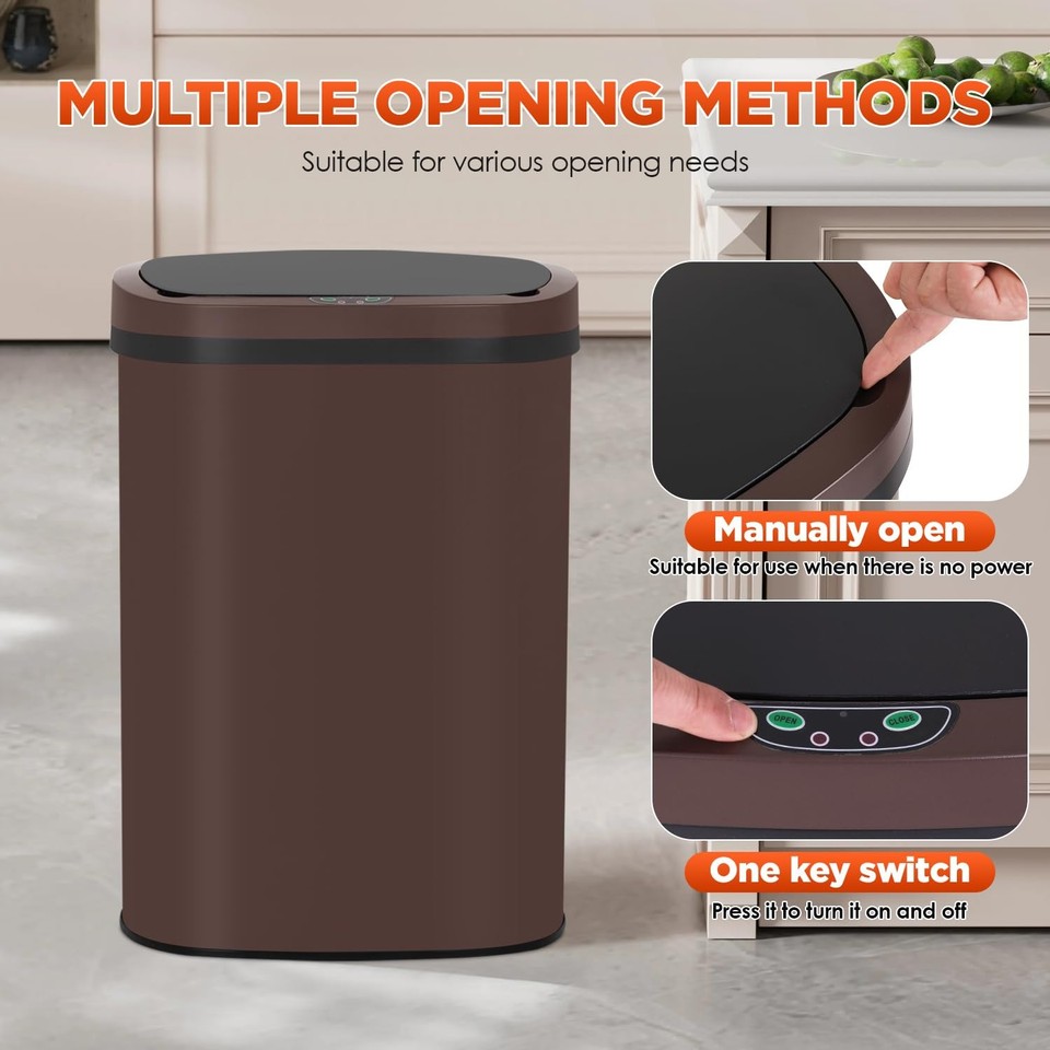 13 Gallon Kitchen Trash Can Automatic Touch Free Garbage Can with Lid ...